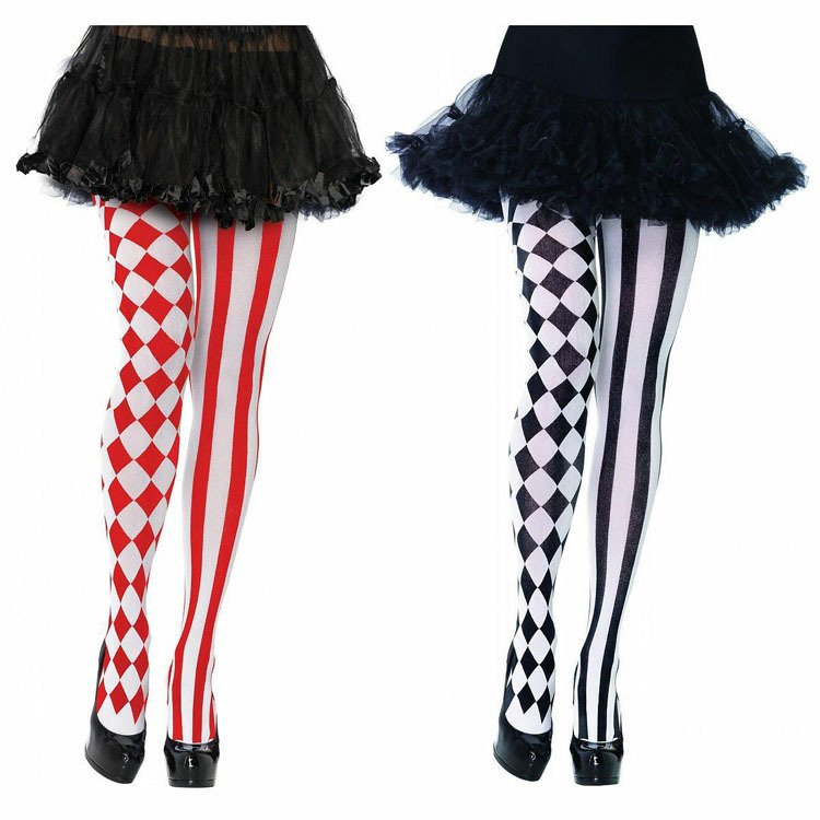 Halloween Harlequin Pattern Pantyhose with Stripes Festival Stockings